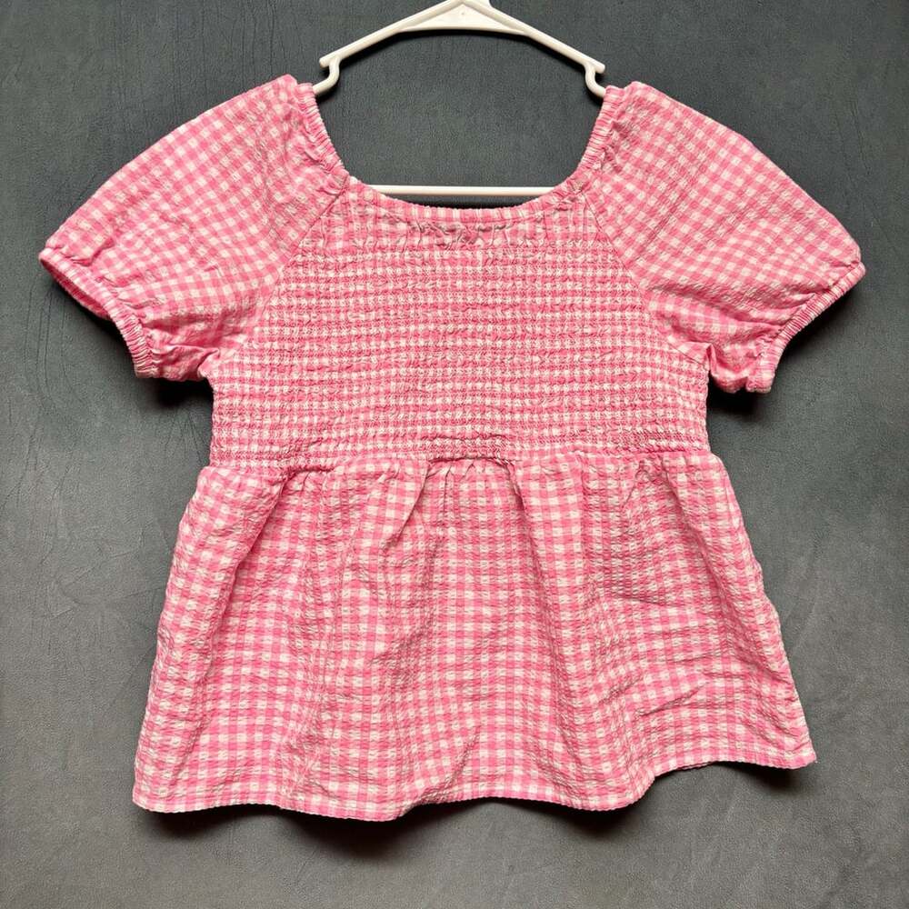Cat & Jack Pink Gingham Smocked Peplum Top Size L (10/12)